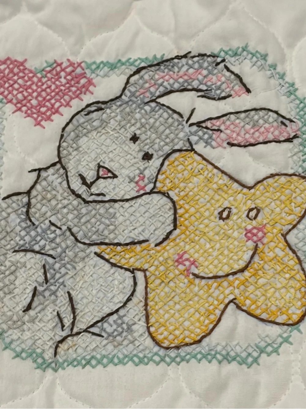 NWOT Embroidered Bib Quilted Cross Stitch Bunny Rabbit Star Bib